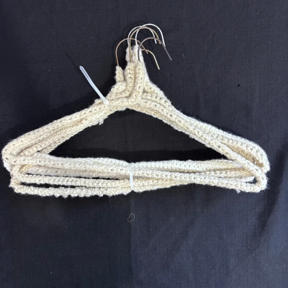 6 Vintage Hand Crochet Padded Clothes Hangers Off White Cream Cottagecore Boho